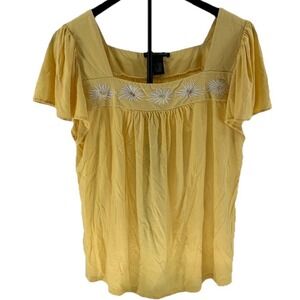 Preswick & Moore Blouse Womens Large Yellow Floral Embroidered Daisy Boho